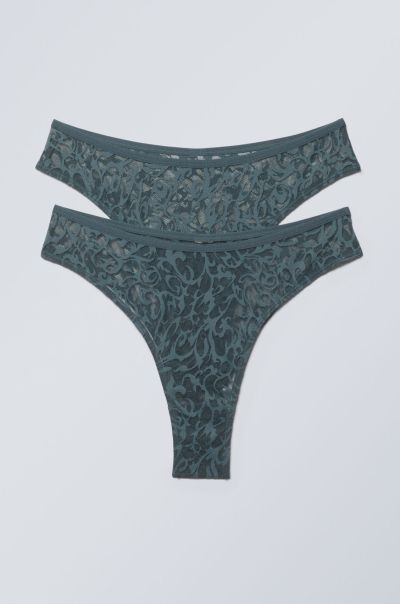 Underwear Women 2-Pack Lucy Mid Waist Brazilian Briefs Petrol Modern