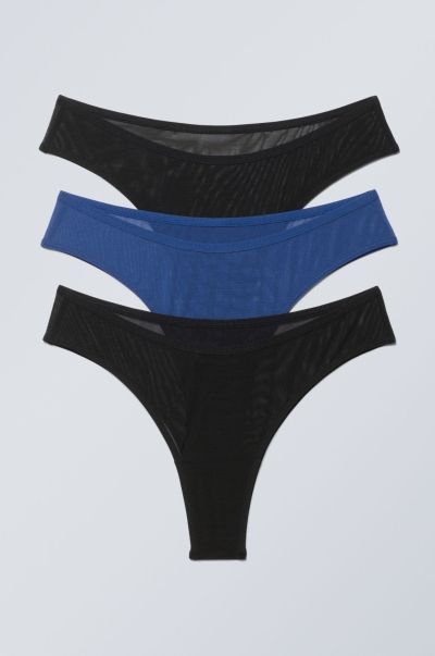 Women Black, Blue Underwear 3-Pack Dylan Mesh Brazilian Briefs Low Cost