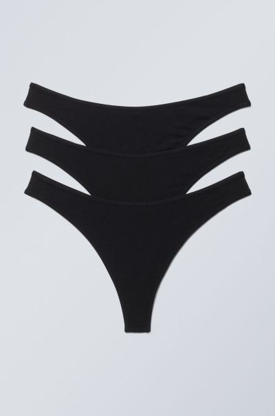 Black 3-Pack Jade Cotton Thong Underwear Women New