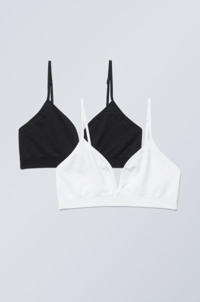 Women Trendy Underwear Black White 2-Pack Cat Soft Triangle Bra