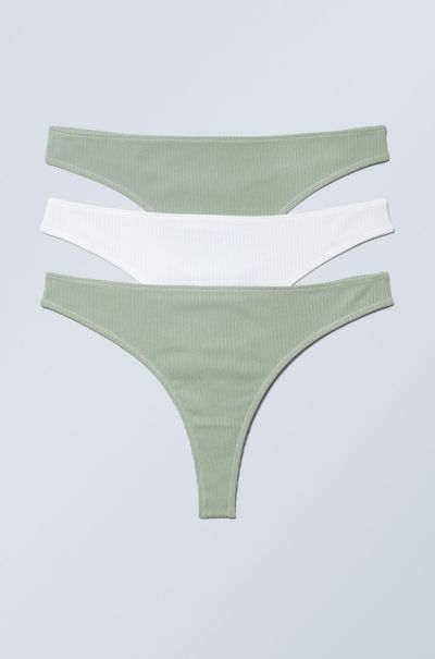 Underwear Women Green White Advanced 3-Pack Nina Rib Thong