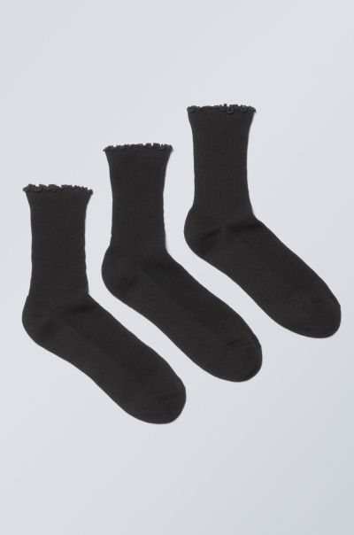 Socks Sleek Women Black 3-Pack Frill Edge Socks