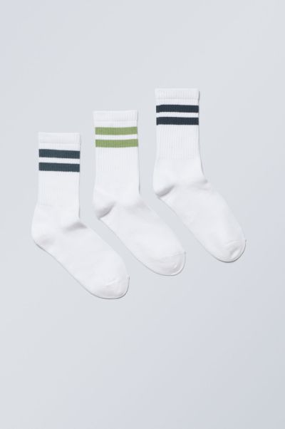 Socks Women White Light 3-Pack Sport Striped Socks Beauty