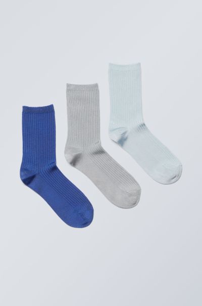 Practical Women Blue Green Black Socks 3-Pack Lova Shiny Socks