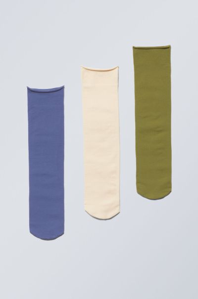 Socks 3-Pack Nylon Rib Socks Versatile Blue Yellow Khaki Women