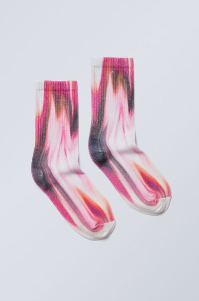 White With Pink Socks Women Sport Printed Socks Exclusive
