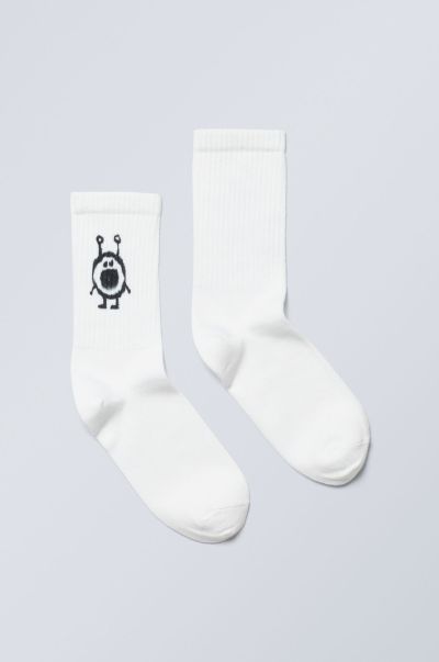 Unique White With Pink Socks Women Sport Printed Socks