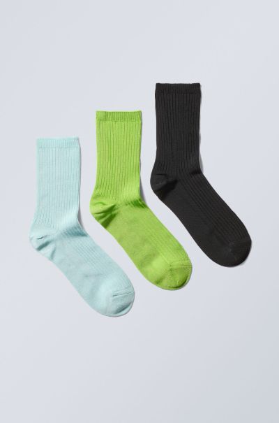 Women 3-Pack Lova Shiny Socks Socks Seamless Blue Green Black