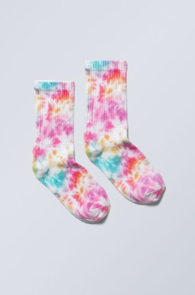 Sport Printed Socks Simple White With Pink Women Socks