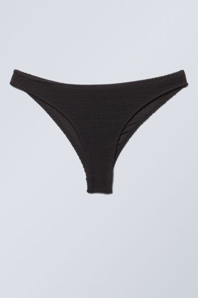 Women Swimwear Black Textured Brazilian Bikini Bottoms Compact