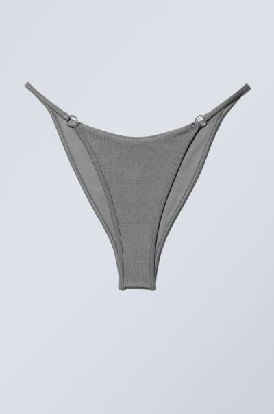 Women Brazilian Tanga Bikini Bottoms Grey Shimmer Swimwear Unbelievable Discount