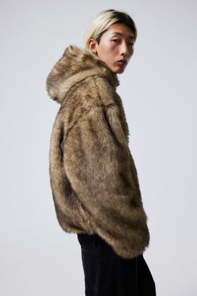 Beige Melange Party Clothing Paolo Oversized Faux Fur Jacket Premium Men