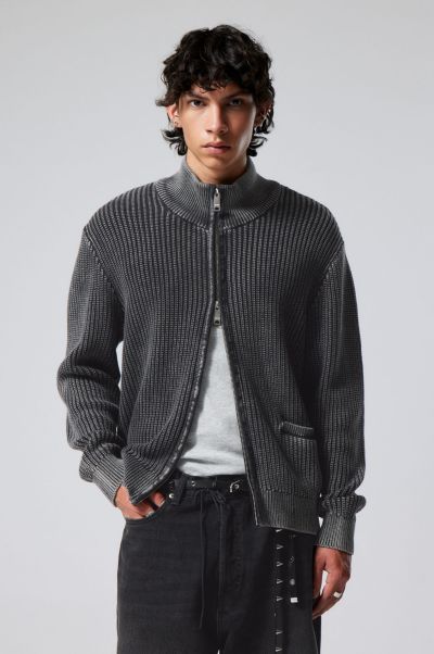 Men Redefine Mattias Regular Cardigan Washed Black Knitwear & Sweaters