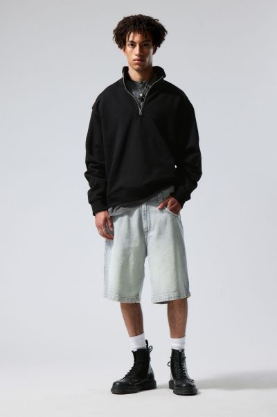 Men Hoodies & Sweatshirts Black Offer Relaxed Heavy Half Zip Sweater