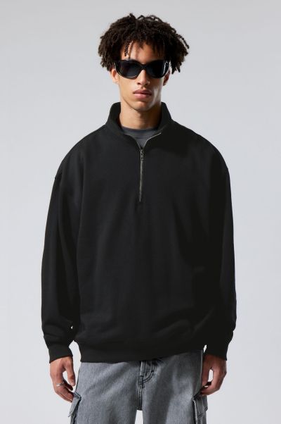 Men Oversized Half-Zip Sweatshirt Hoodies & Sweatshirts Unique Black