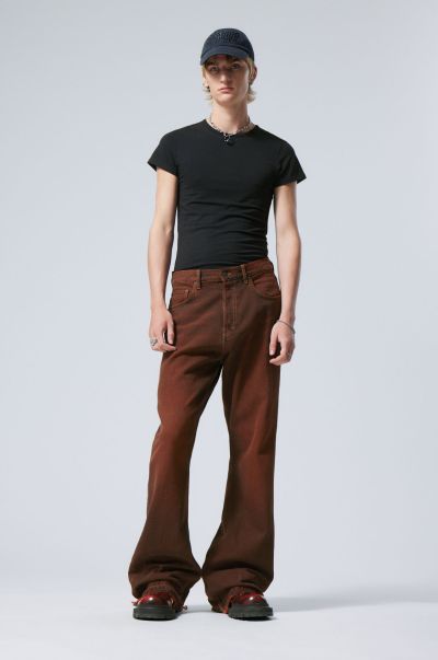 Men Extend Time Loose Bootcut Jeans Rusty Red Jeans