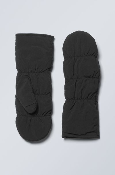 Black Padded Mittens Men Winter Accessories Versatile