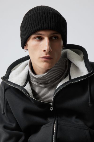 Ribbed Knit Beanie Winter Accessories Men Black Artisan