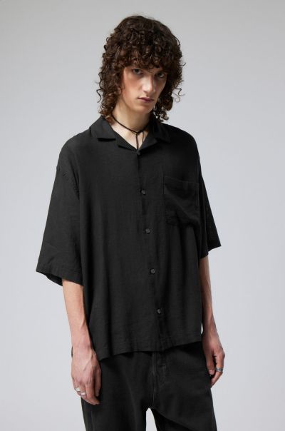Shirts Ecru Men Efficient Oversized Linen Short Sleeve Shirt