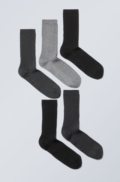 Accessories Men Handcrafted Black 5-Pack Rib Socks