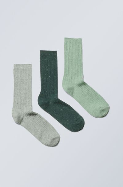 Men Socks 3-Pack Rib Neps Socks Green Trusted