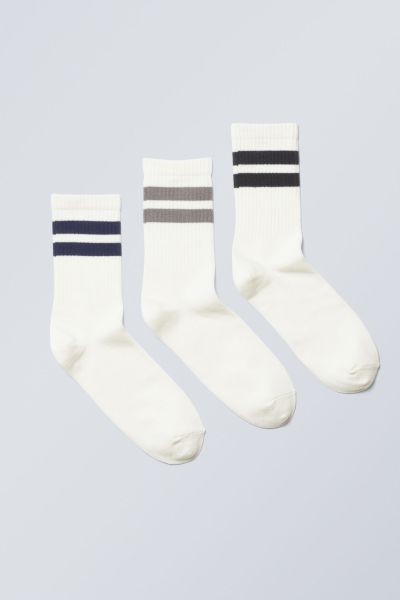 Men 3-Pack Striped Sport Socks Socks Cutting-Edge White W Black Stripes