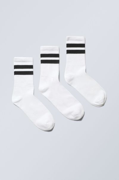White W Black Stripes Redefine 3-Pack Striped Sport Socks Men Socks